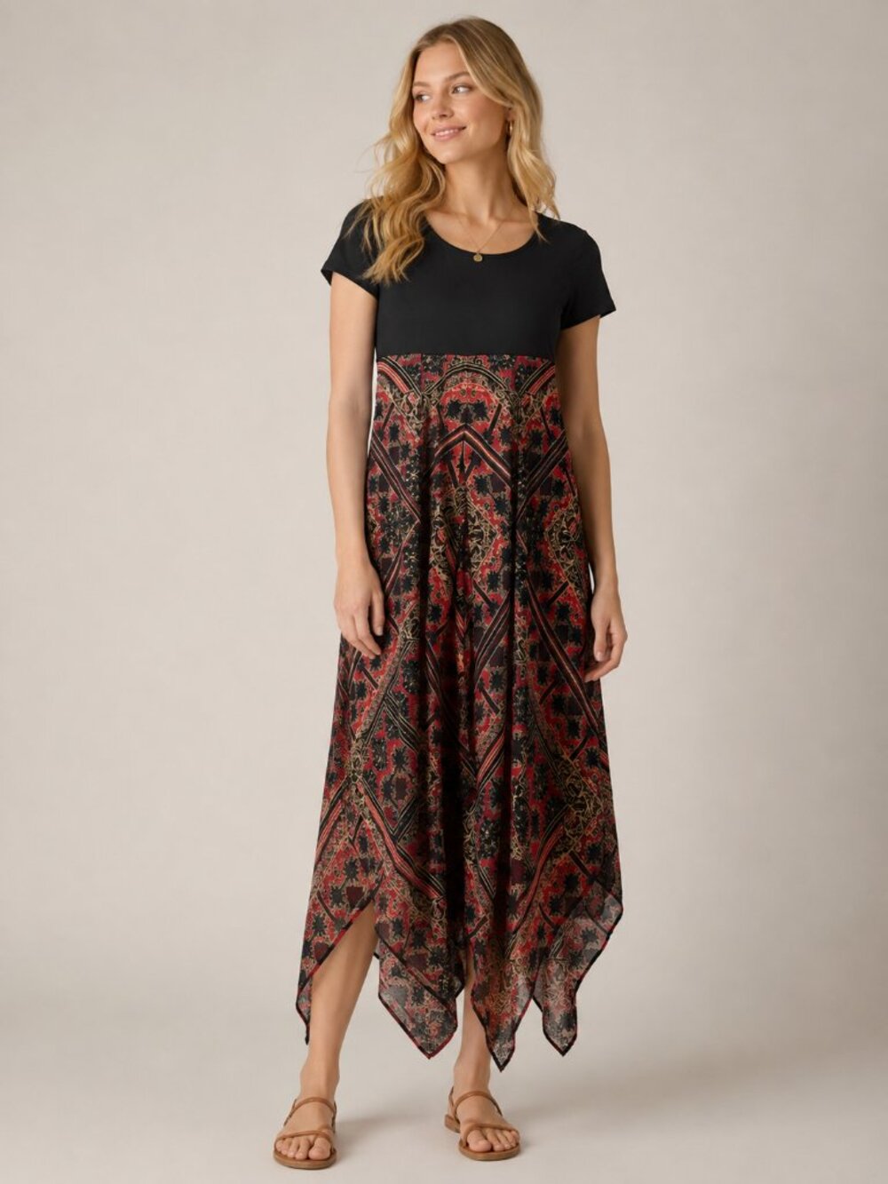 2/$30 eShakti Handkerchief Hem T-Shirt Dress 2 Two-tone Short Sleeve #7099